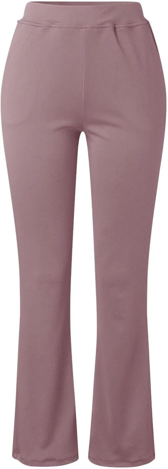 Womens Stretchy Straight Dressy Pants Trendy Solid Slim Work Office Business Trousers Elastic Flared Casual Yoga Pant