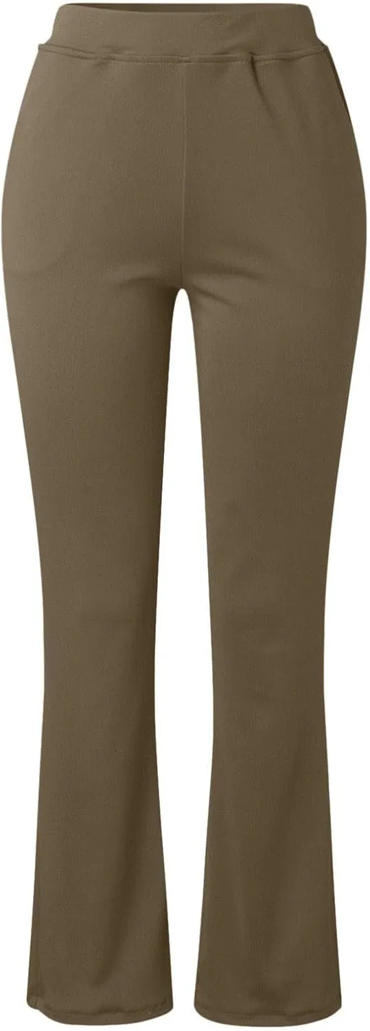 Womens Stretchy Straight Dressy Pants Trendy Solid Slim Work Office Business Trousers Elastic Flared Casual Yoga Pant