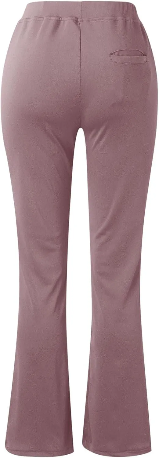 Womens Stretchy Straight Dressy Pants Trendy Solid Slim Work Office Business Trousers Elastic Flared Casual Yoga Pant