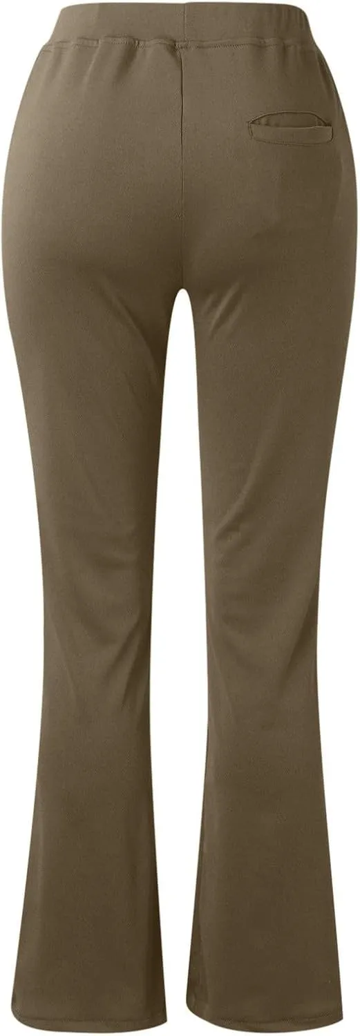 Womens Stretchy Straight Dressy Pants Trendy Solid Slim Work Office Business Trousers Elastic Flared Casual Yoga Pant