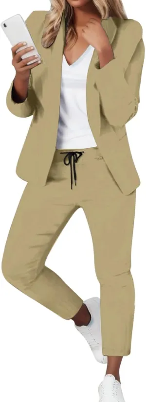Womens Suits 2 Piece Set Business Casual Women's Pant Suits Dressy Long Sleeve Blazer Set for Office Work Outfits