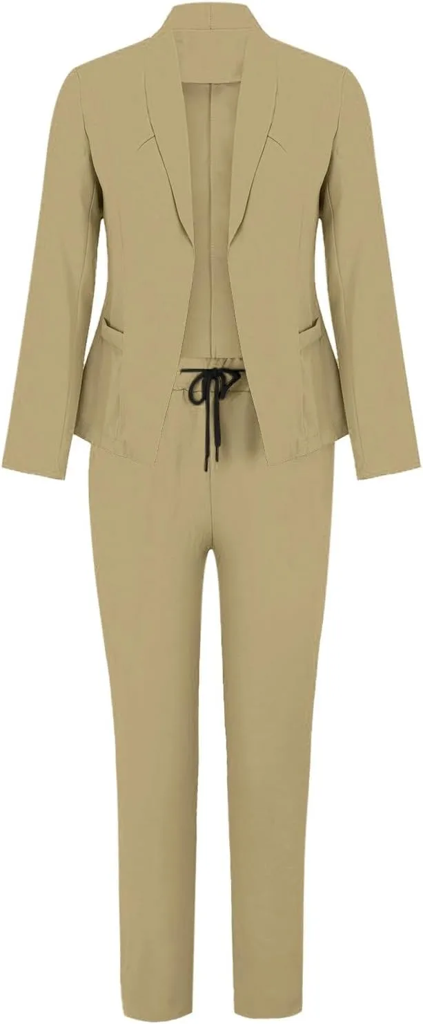 Womens Suits 2 Piece Set Business Casual Women's Pant Suits Dressy Long Sleeve Blazer Set for Office Work Outfits