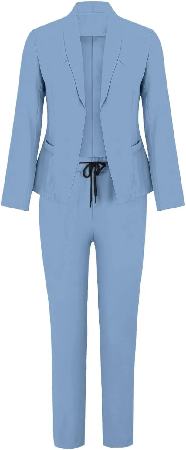 Womens Suits 2 Piece Set Business Casual Women's Pant Suits Dressy Long Sleeve Blazer Set for Office Work Outfits