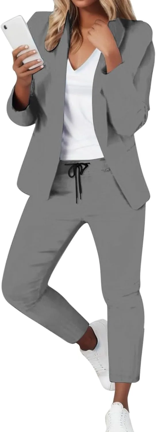 Womens Suits 2 Piece Set Business Casual Women's Pant Suits Dressy Long Sleeve Blazer Set for Office Work Outfits