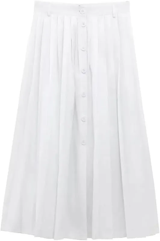 Women's Summer Pleated Skirt Women Elegant High Waist Midi Skirt