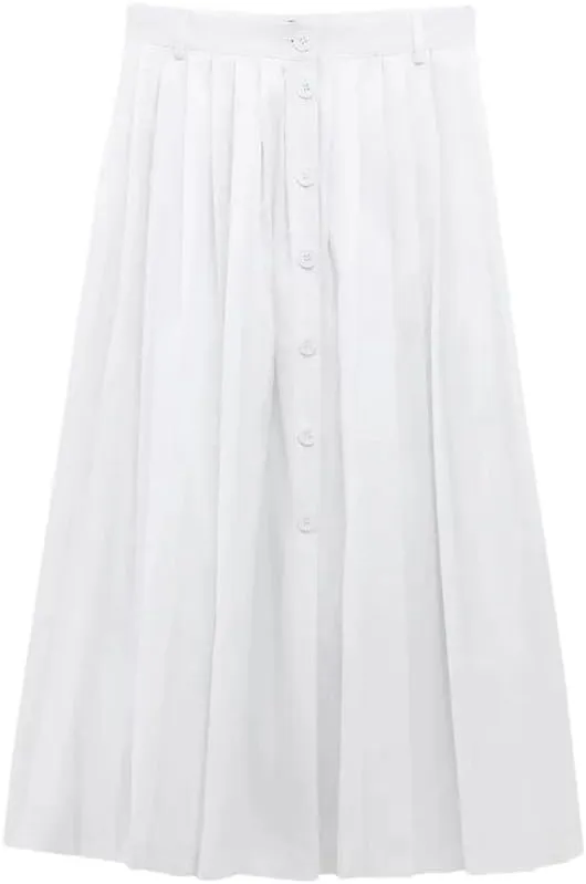 Women's Summer Pleated Skirt Women Elegant High Waist Midi Skirt