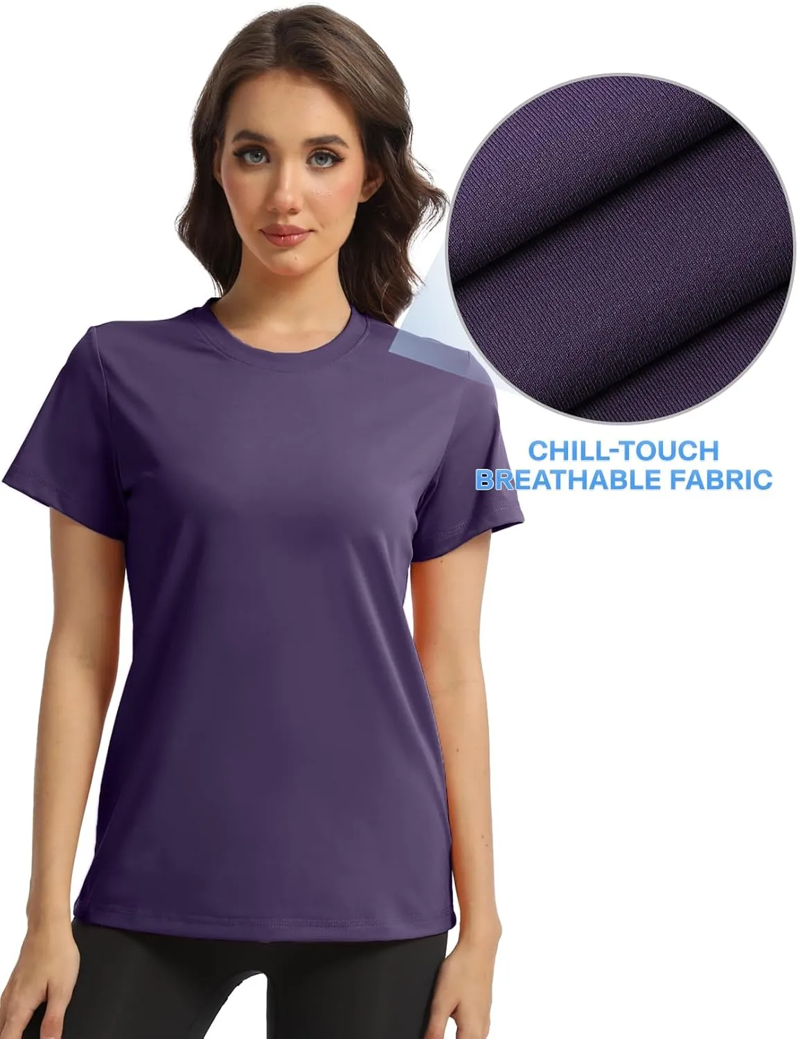 Women's T-Shirts Crew Neck Short Sleeve Summer Top Basic Tee Cassic Fit Gym Shirt for Casual Workout Yoga