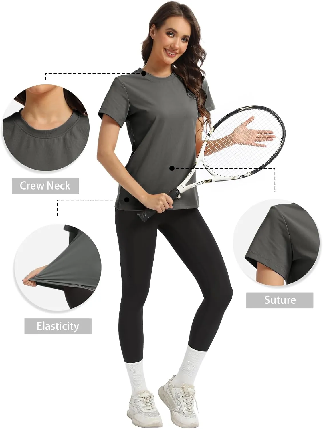 Women's T-Shirts Crew Neck Short Sleeve Summer Top Basic Tee Cassic Fit Gym Shirt for Casual Workout Yoga