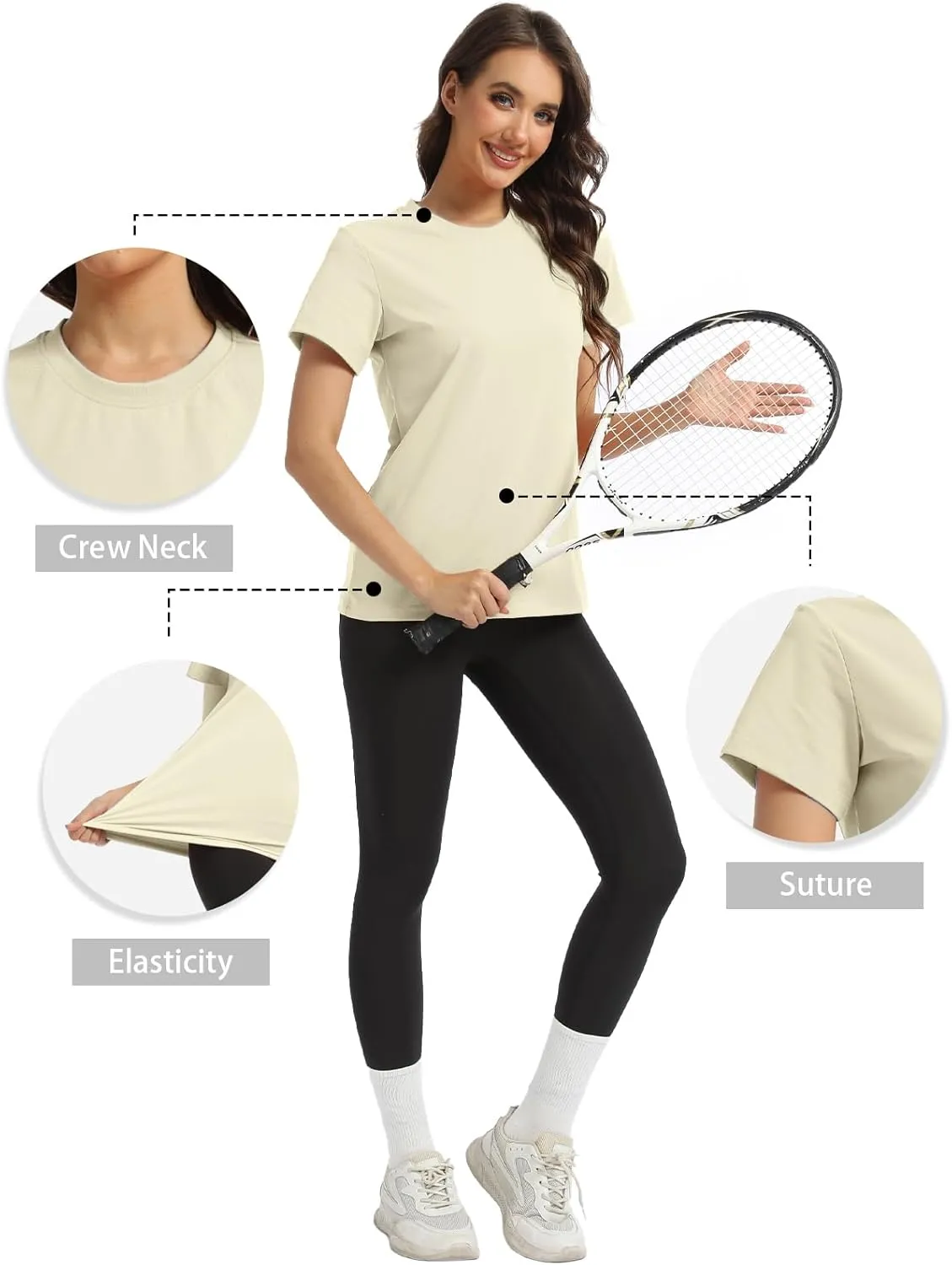 Women's T-Shirts Crew Neck Short Sleeve Summer Top Basic Tee Cassic Fit Gym Shirt for Casual Workout Yoga