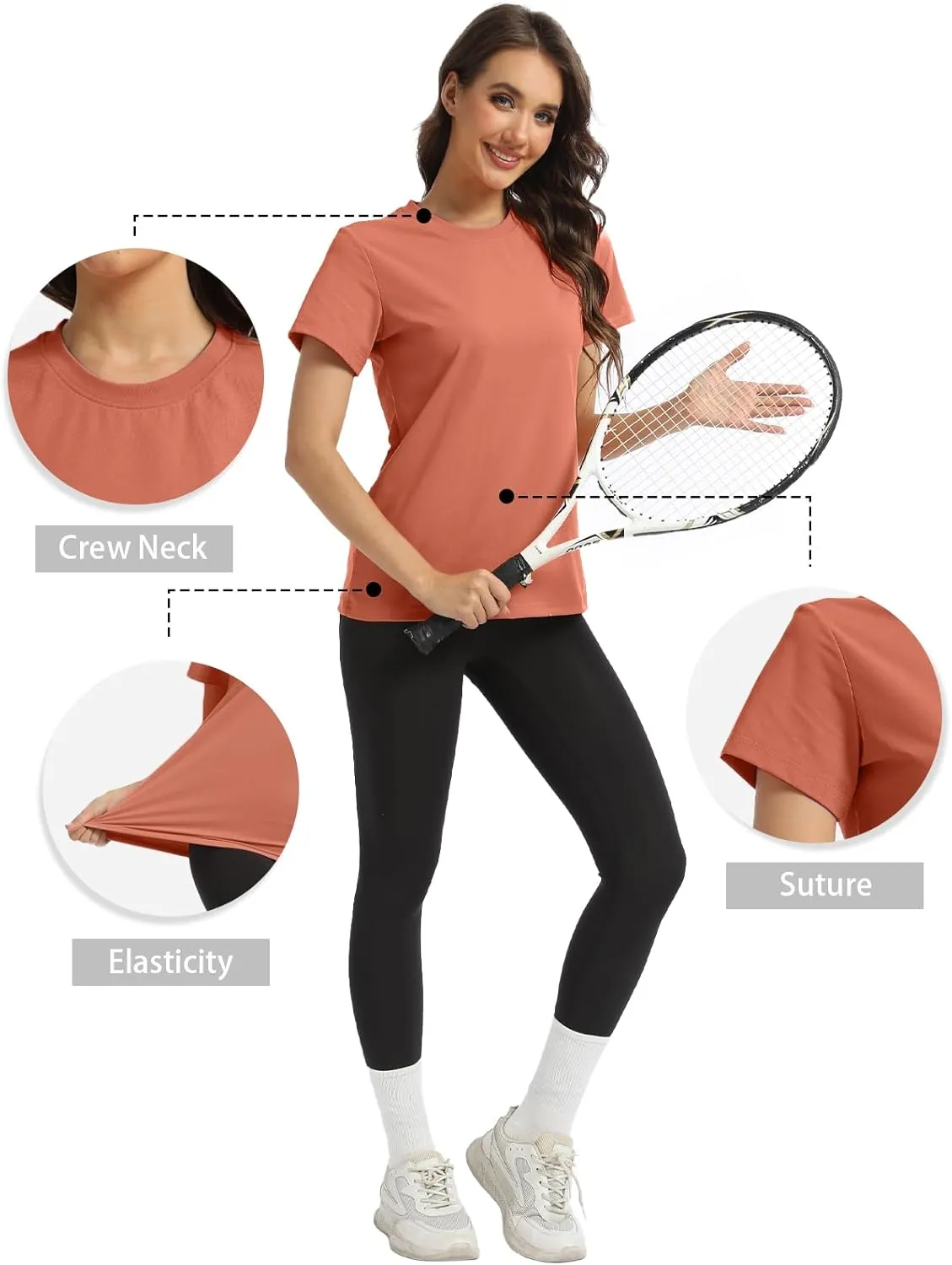 Women's T-Shirts Crew Neck Short Sleeve Summer Top Basic Tee Cassic Fit Gym Shirt for Casual Workout Yoga