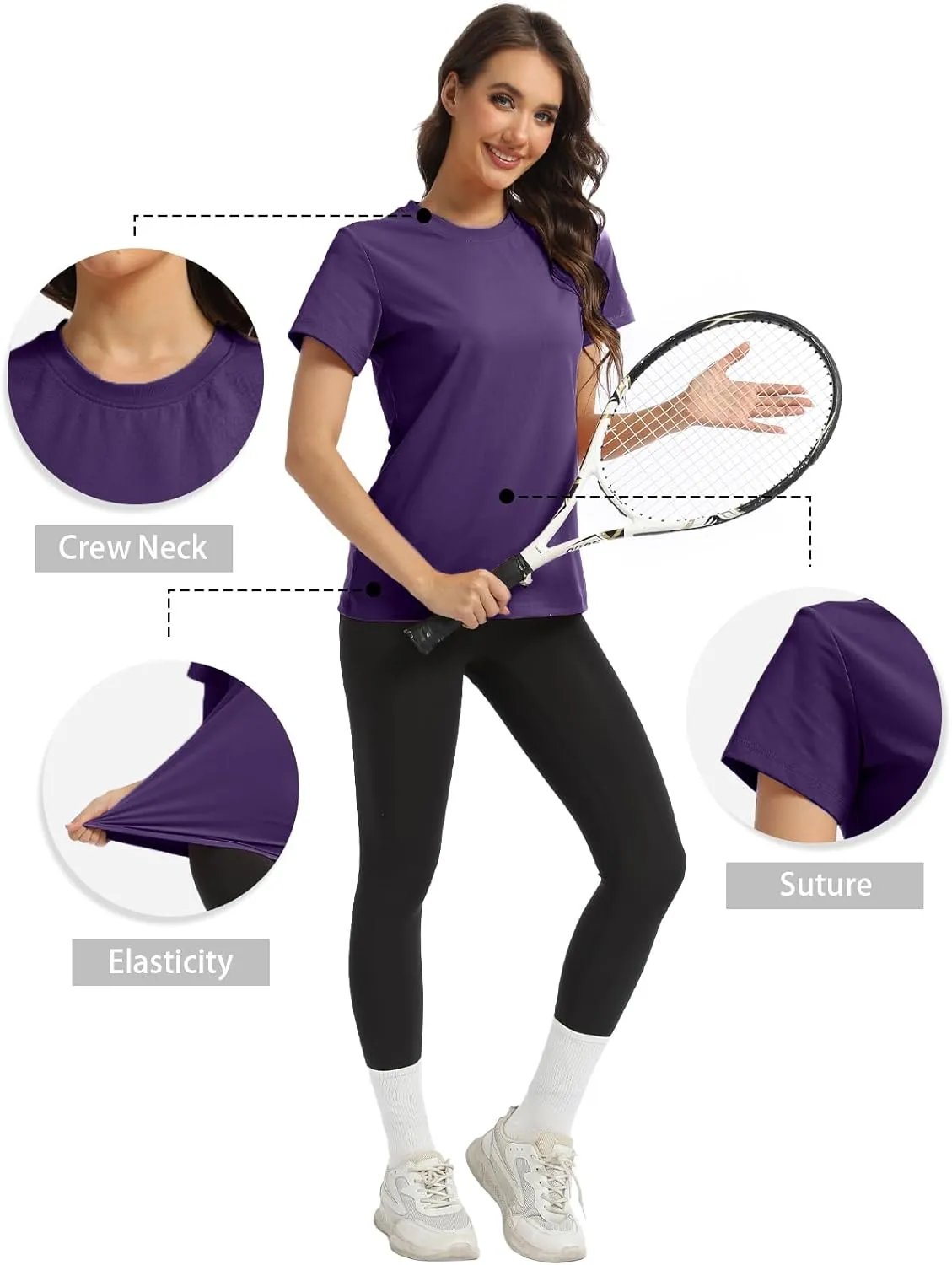 Women's T-Shirts Crew Neck Short Sleeve Summer Top Basic Tee Cassic Fit Gym Shirt for Casual Workout Yoga