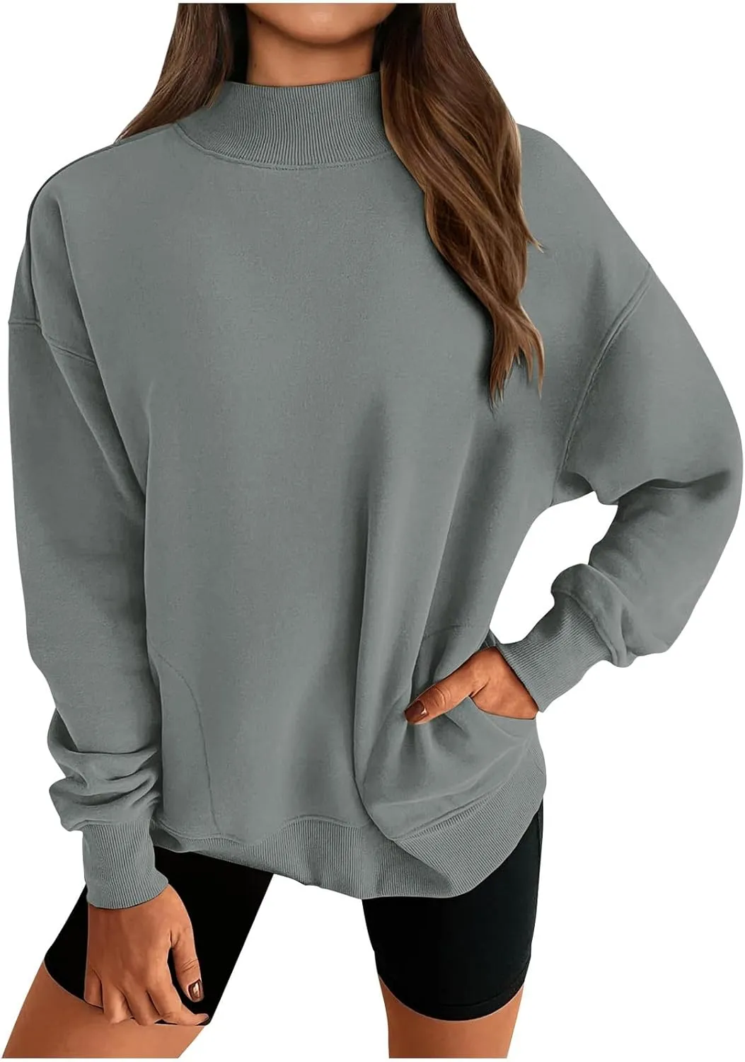 Womens Tops Casual Long Sleeve Sweatshirt Turtleneck Lightweight Coats Daily Fashion Fall Pullover Top with Pockets