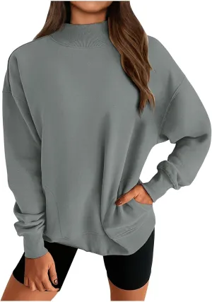 Womens Tops Casual Long Sleeve Sweatshirt Turtleneck Lightweight Coats Daily Fashion Fall Pullover Top with Pockets