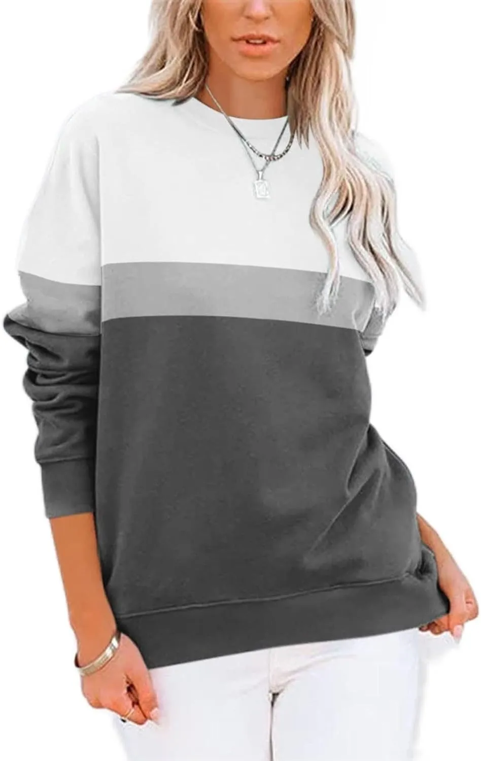 Womens Tops Long Sleeve 2024 Casual Crew Neck Solid Color Pullover Knit Cotton Plus Size Comfy Soft Outfits Teens