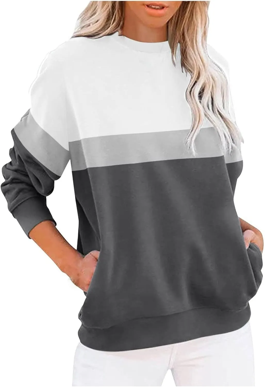 Womens Tops Long Sleeve 2024 Casual Crew Neck Solid Color Pullover Knit Cotton Plus Size Comfy Soft Outfits Teens