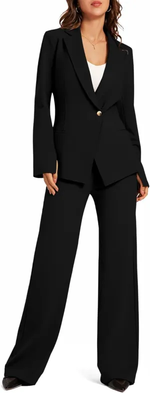Womens Two Piece Blazer Outfits Business Suit Set Work Office Notched Collar Jacket Dressy Matching Pantsuit