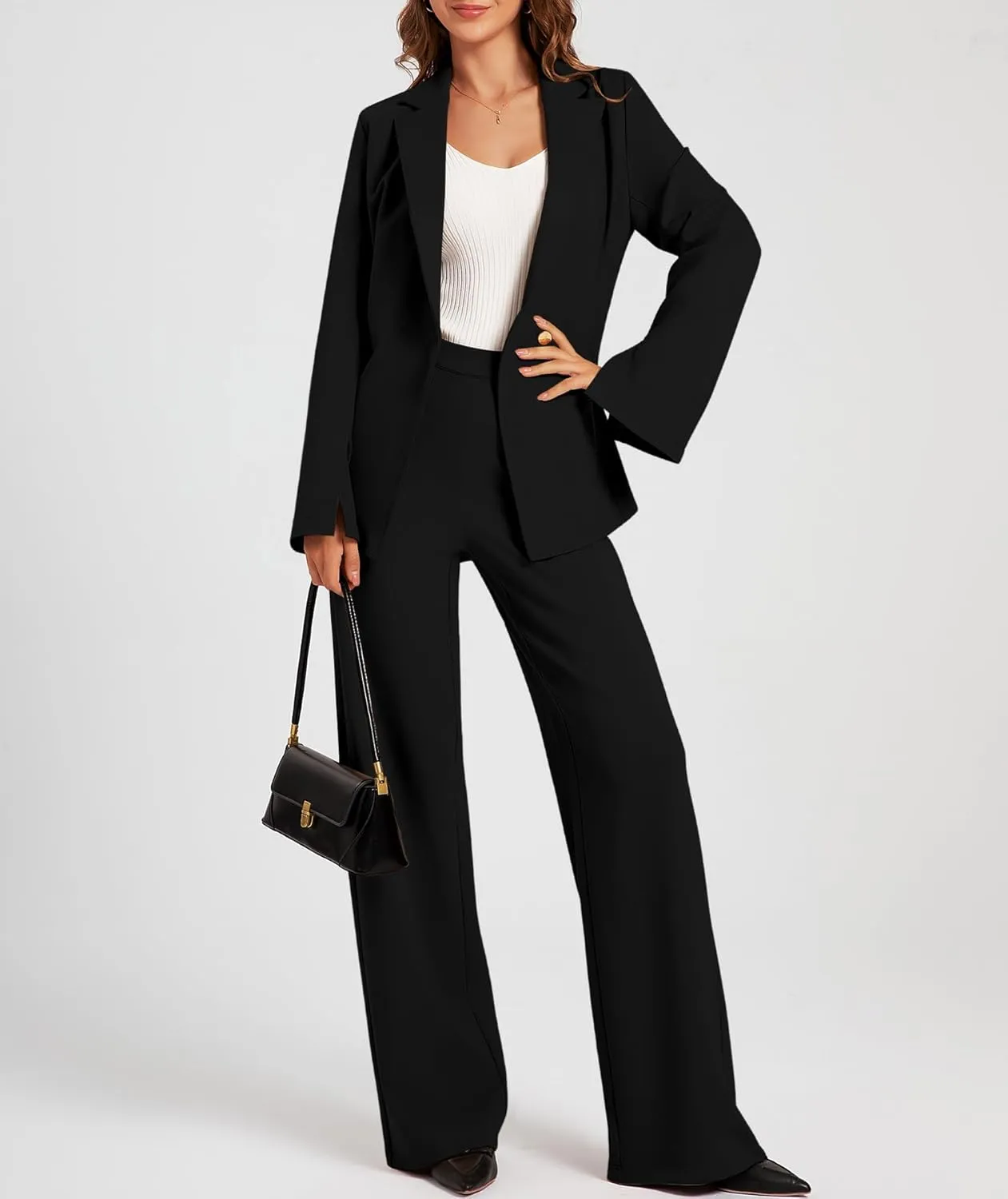 Womens Two Piece Blazer Outfits Business Suit Set Work Office Notched Collar Jacket Dressy Matching Pantsuit