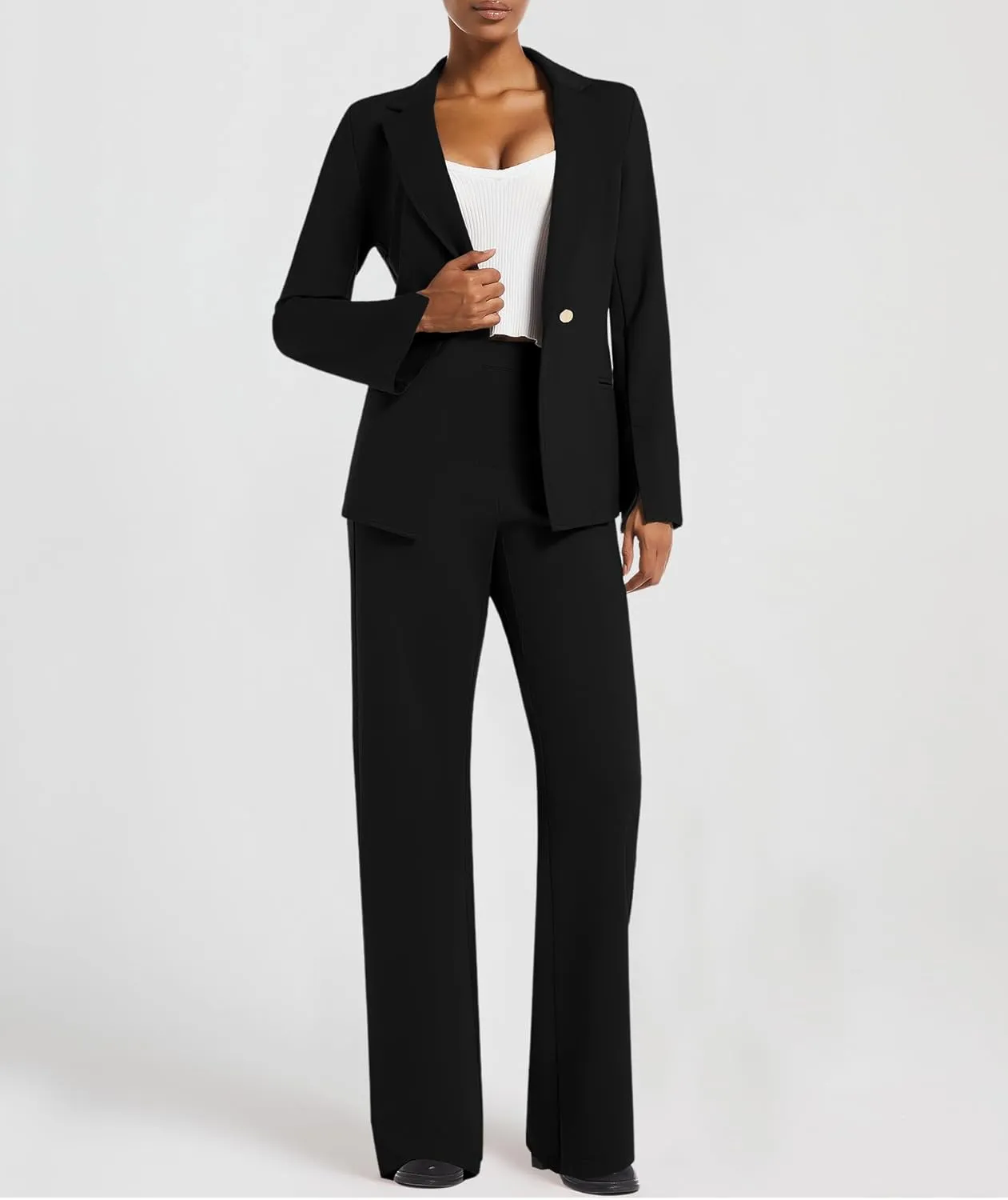 Womens Two Piece Blazer Outfits Business Suit Set Work Office Notched Collar Jacket Dressy Matching Pantsuit