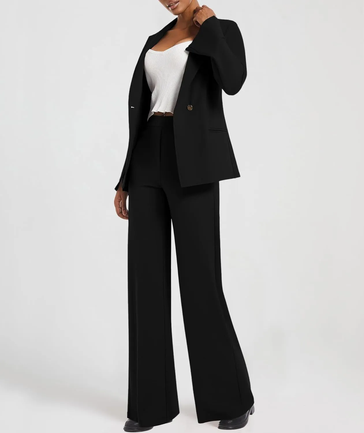 Womens Two Piece Blazer Outfits Business Suit Set Work Office Notched Collar Jacket Dressy Matching Pantsuit