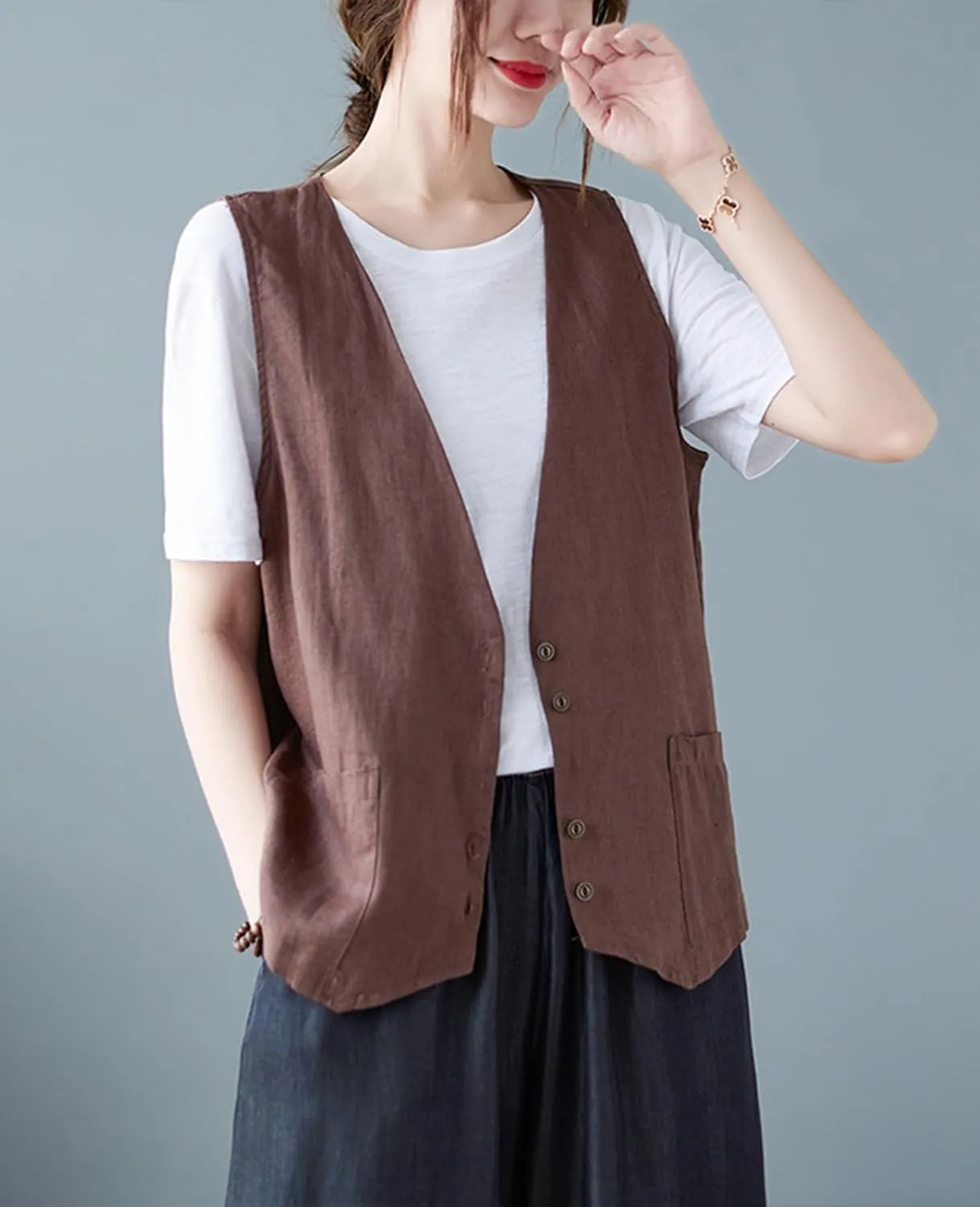 Womens Vest Sleeveless Sweater Tank Tops Loose Fit Round Neck Shirts Summer Blazers Coats