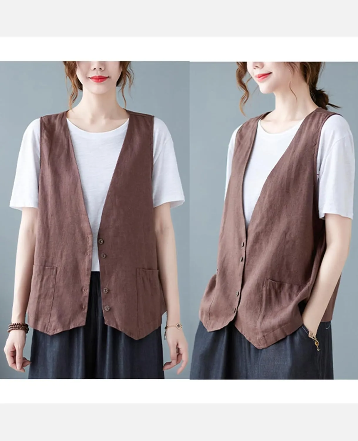 Womens Vest Sleeveless Sweater Tank Tops Loose Fit Round Neck Shirts Summer Blazers Coats