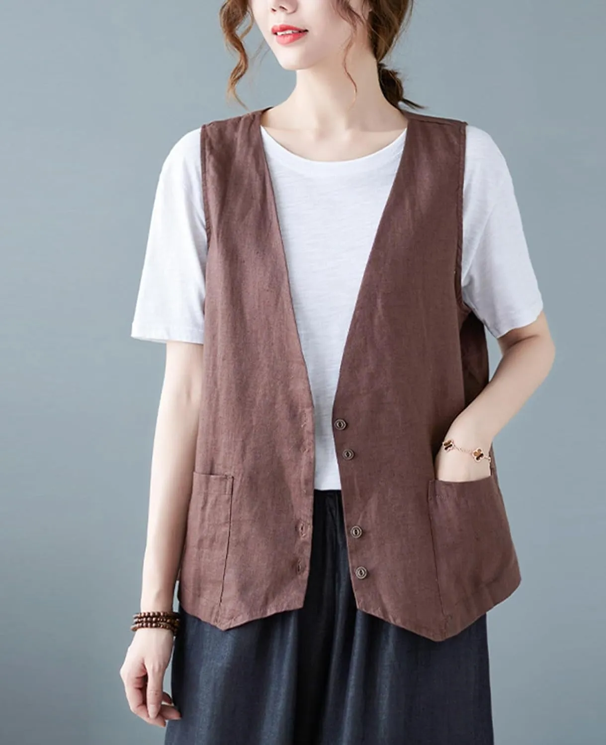 Womens Vest Sleeveless Sweater Tank Tops Loose Fit Round Neck Shirts Summer Blazers Coats