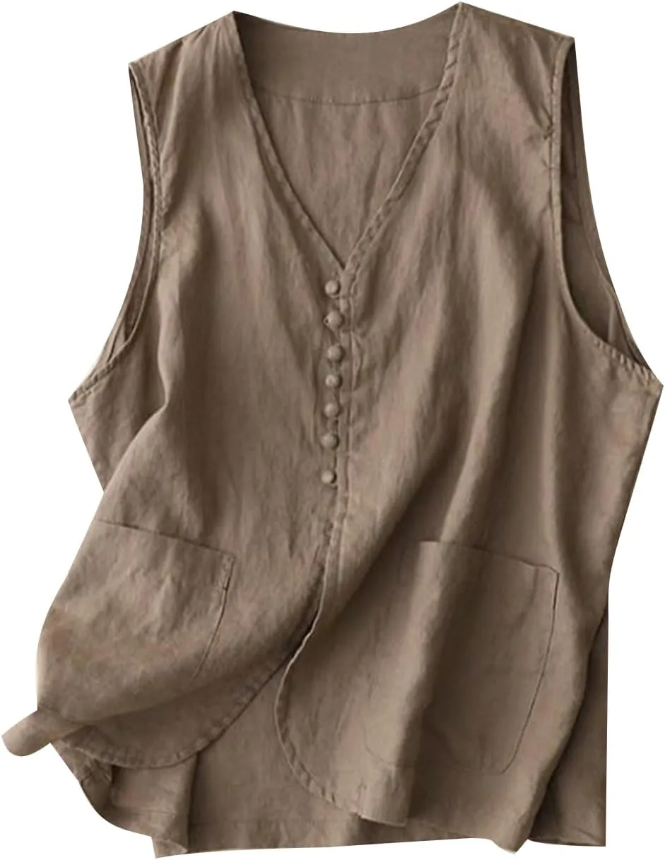 Womens Vest Sleeveless Sweater Tank Tops Loose Fit Round Neck Shirts Summer Blazers Coats
