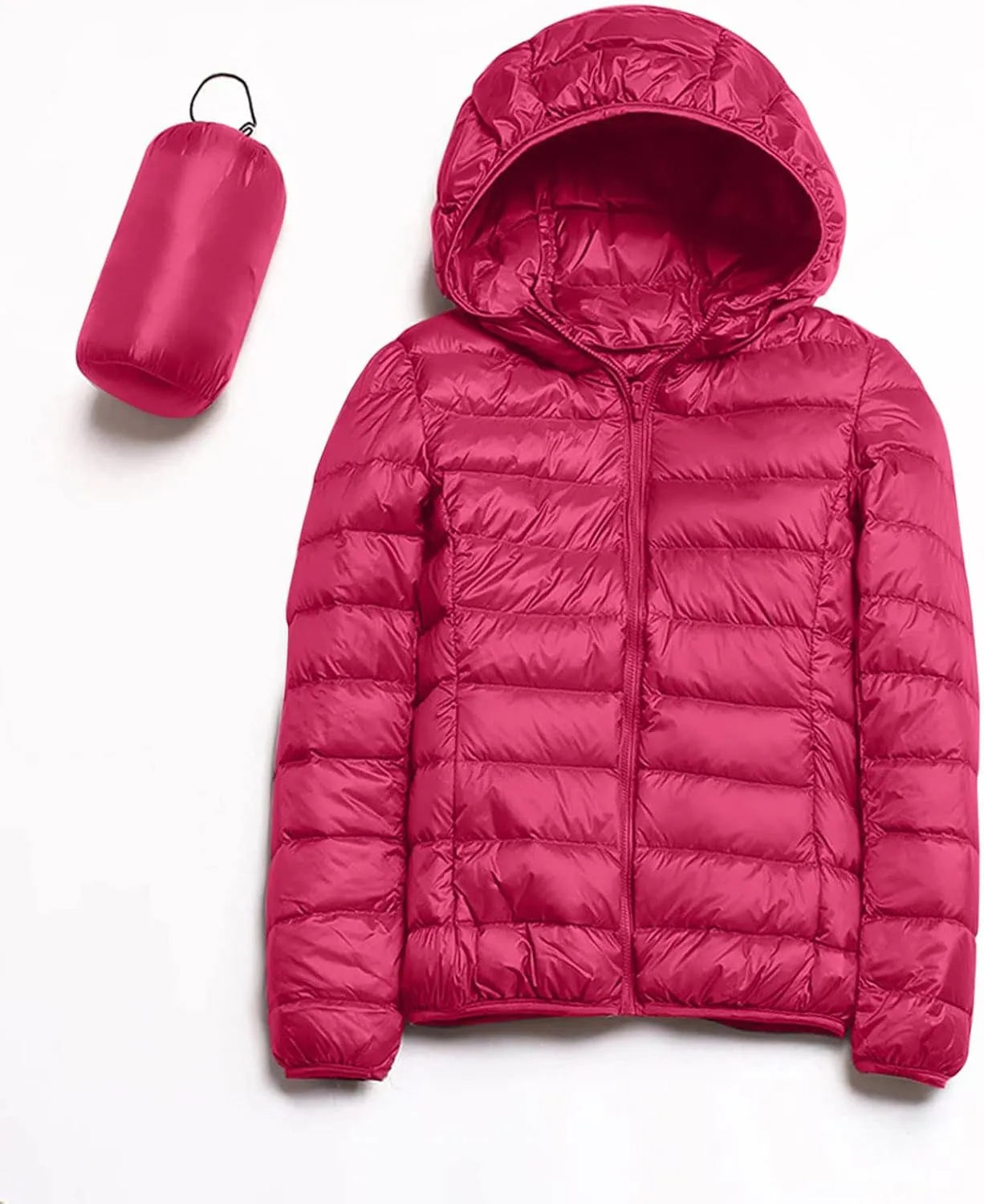Womens Warm Lightweight Jacket Hooded Windproof Winter Coat With Recycled Insulation Slim Short Down Coat Outerwear
