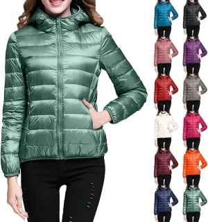 Womens Warm Lightweight Jacket Hooded Windproof Winter Coat With Recycled Insulation Slim Short Down Coat Outerwear