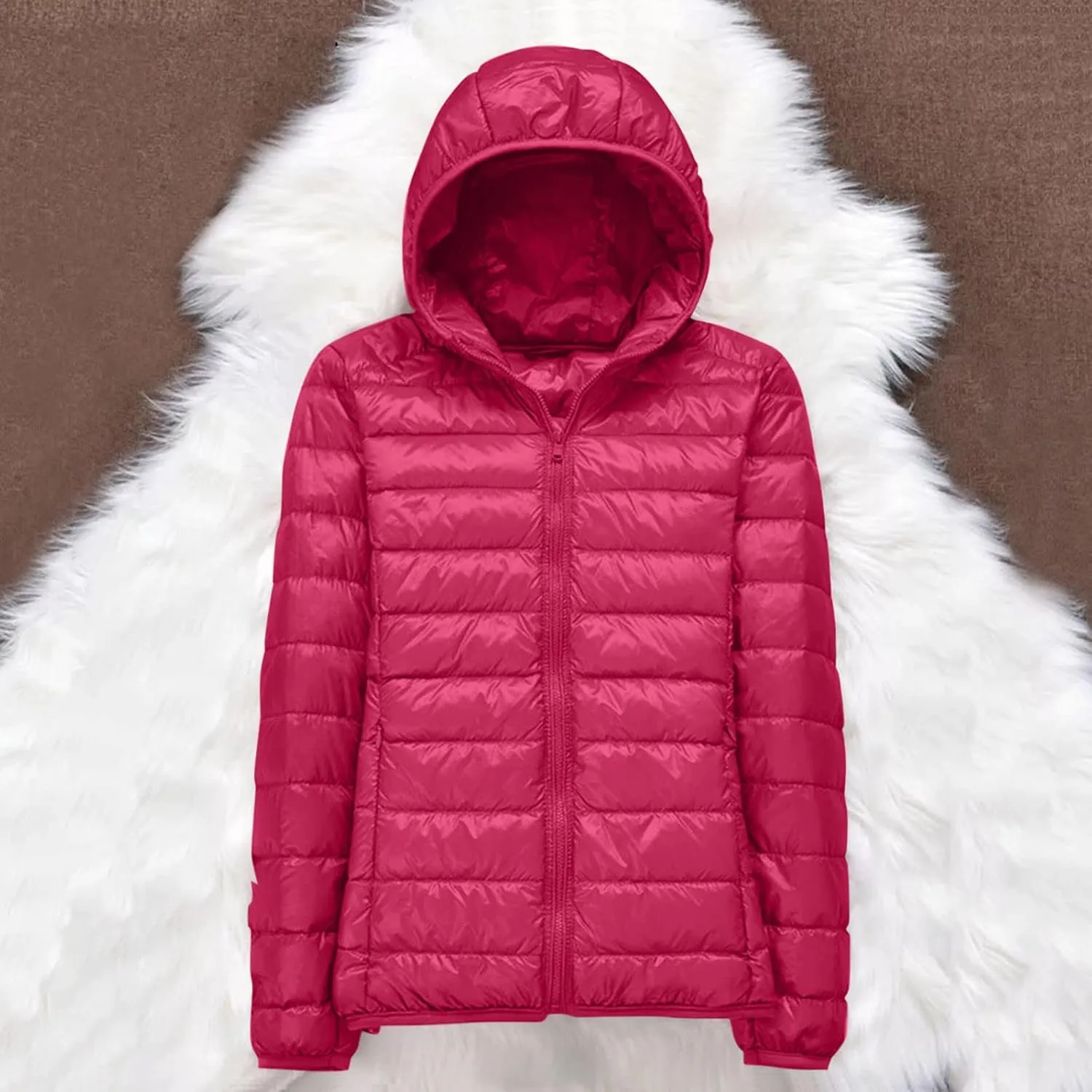 Womens Warm Lightweight Jacket Hooded Windproof Winter Coat With Recycled Insulation Slim Short Down Coat Outerwear