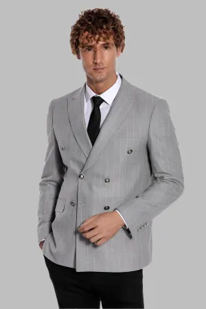 WSS Double Breasted Slim Fit Striped Grey Men Blazer  - Singen