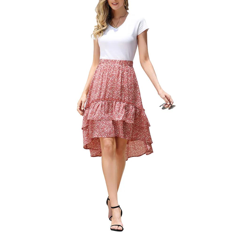YESFASHION Ladies Ruffle Hem Skirt