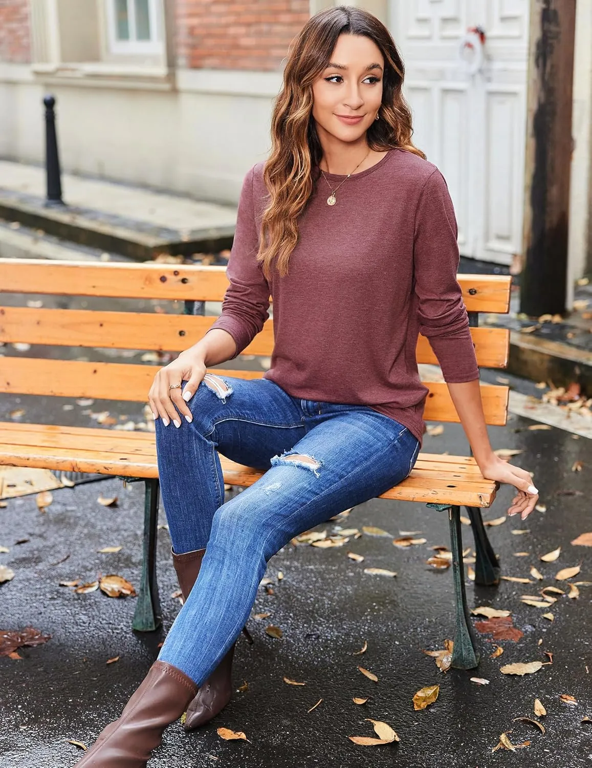 Zeagoo 3 Pack Long Sleeve Shirts for Women Casual Soft Crewneck Basic Tee Tops Fall Outfit Clothes