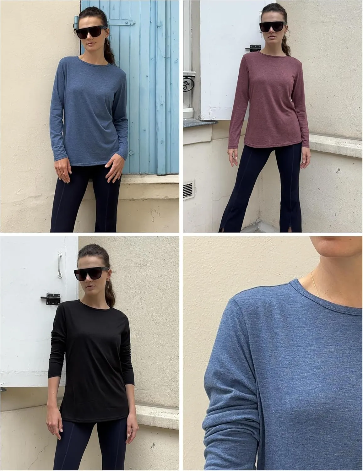 Zeagoo 3 Pack Long Sleeve Shirts for Women Casual Soft Crewneck Basic Tee Tops Fall Outfit Clothes