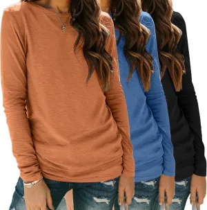 Zeagoo 3 Pack Long Sleeve Shirts for Women Casual Soft Crewneck Basic Tee Tops Fall Outfit Clothes
