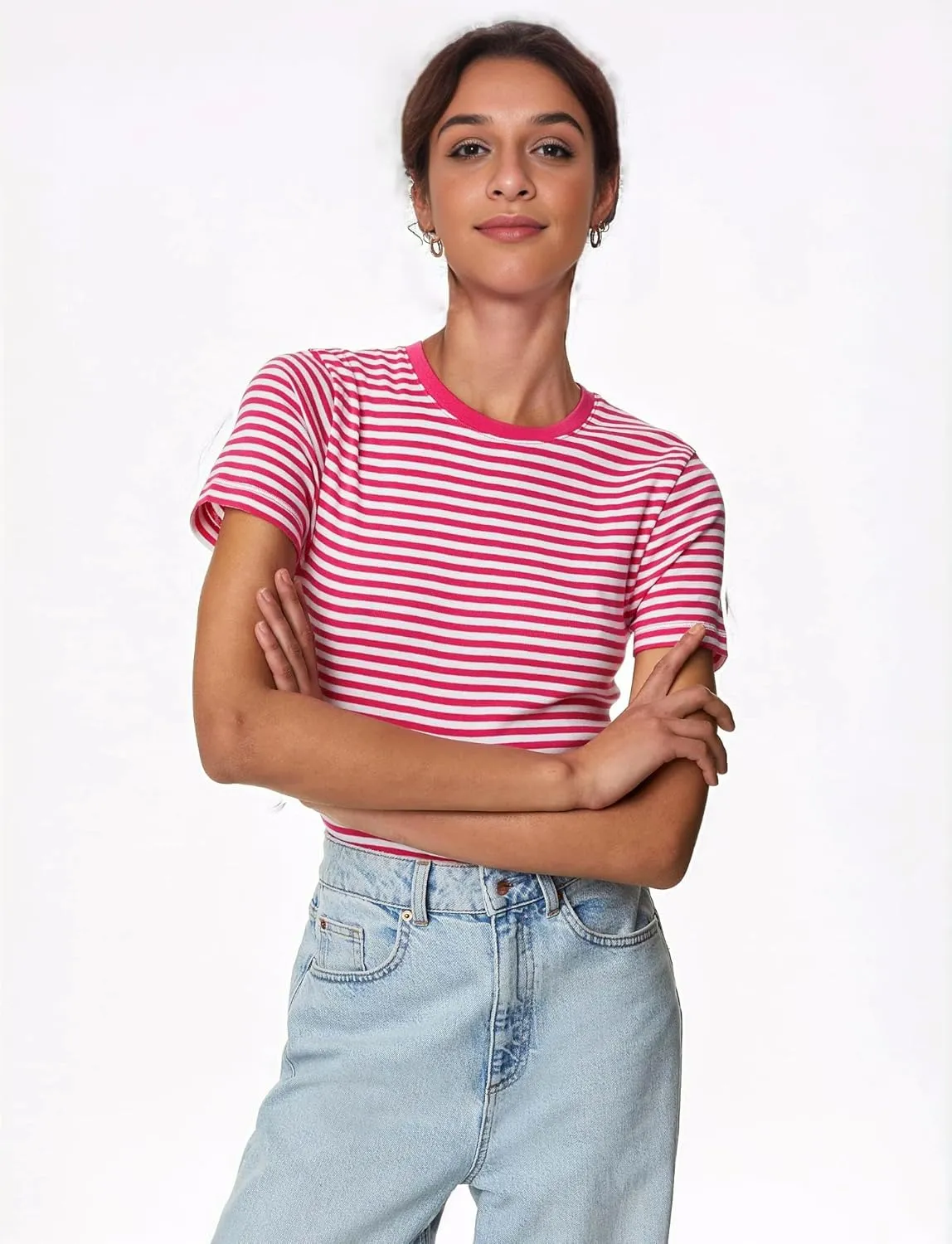 Zeagoo Women Crewneck Slim Fitted Short Sleeve T Shirts Cute Stretchy Bodycon Basic Tee Tops