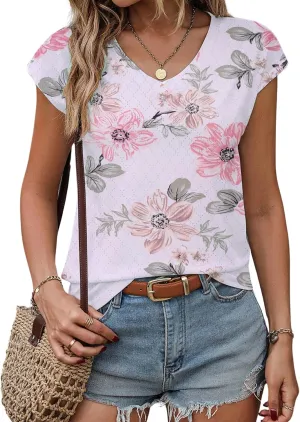 Zeagoo Womens T Shirts Short Sleeve V Neck Tops Summer Fashion Trendy Soft Casual Comfy Outfits Clothes 2025