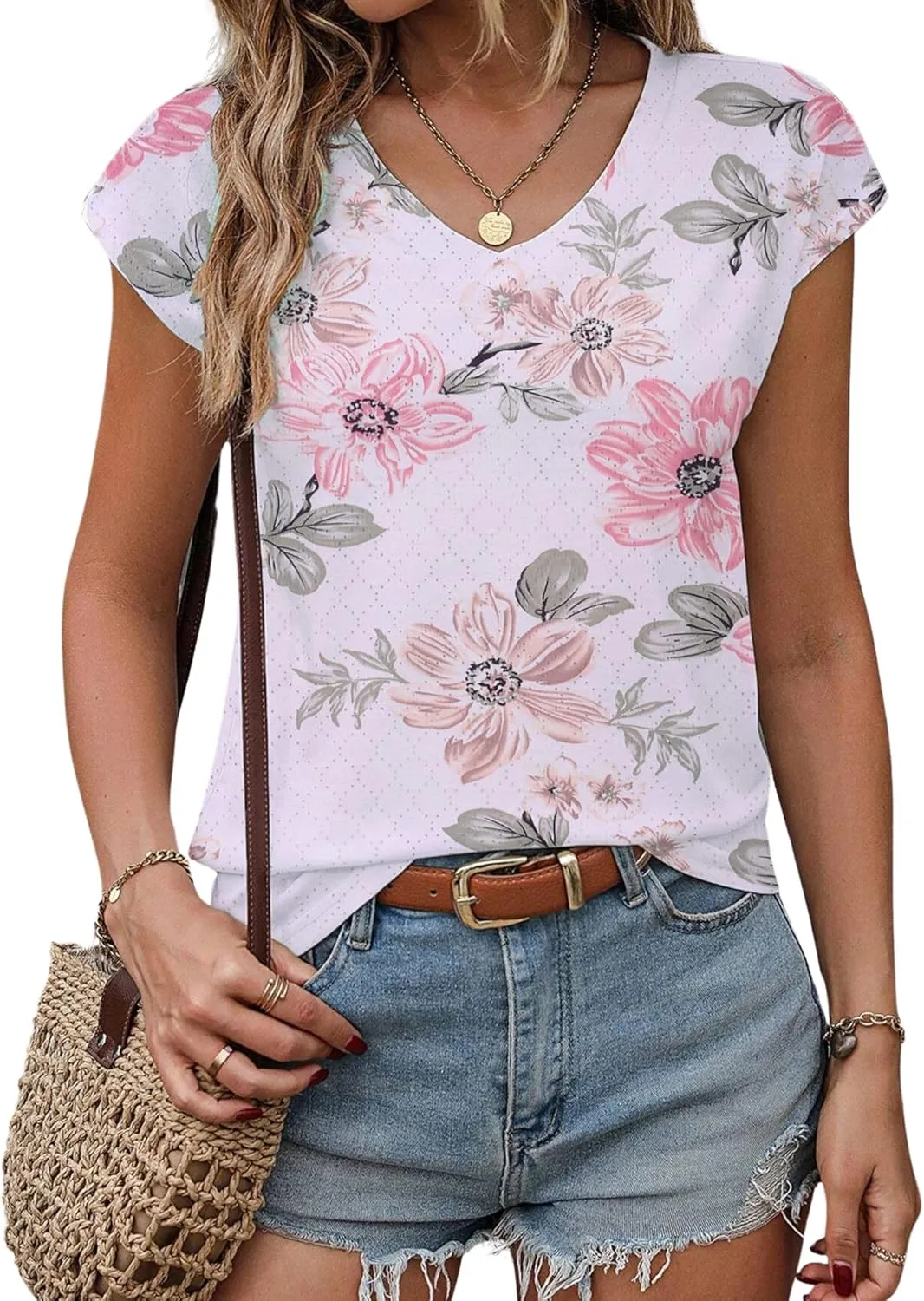 Zeagoo Womens T Shirts Short Sleeve V Neck Tops Summer Fashion Trendy Soft Casual Comfy Outfits Clothes 2025