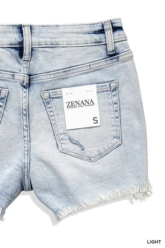 Zenana Distressed Raw Hem Shorts | Acid Wash