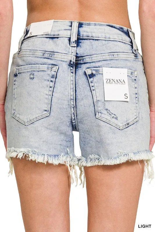 Zenana Distressed Raw Hem Shorts | Acid Wash