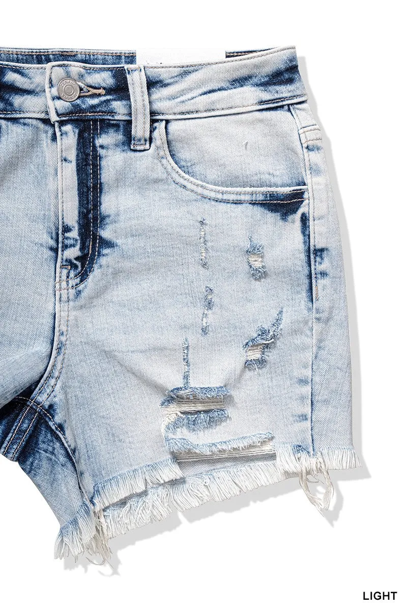 Zenana Distressed Raw Hem Shorts | Acid Wash