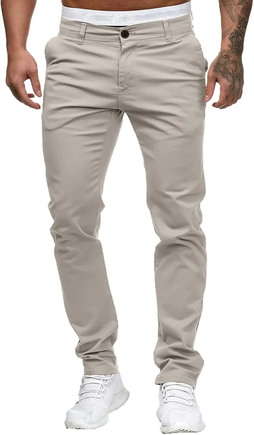 ZYXTIM Men's Slim-Fit Wrinkle-Resistant Flat-Front Button Casual Tapered Chino Pant Athletic Jogger Golf Cargo Work Pants