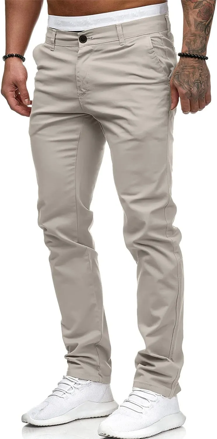 ZYXTIM Men's Slim-Fit Wrinkle-Resistant Flat-Front Button Casual Tapered Chino Pant Athletic Jogger Golf Cargo Work Pants